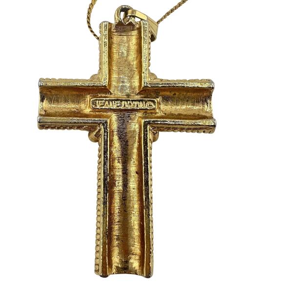 23” Vintage Jeane Dixon Gold Tone Crucifix Libra Zodiac Cabochon Necklace - Picture 7 of 8